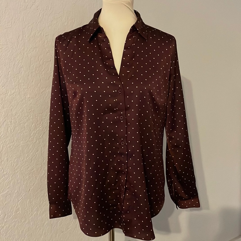 Ann Taylor mauve polka dot blouse. Size M